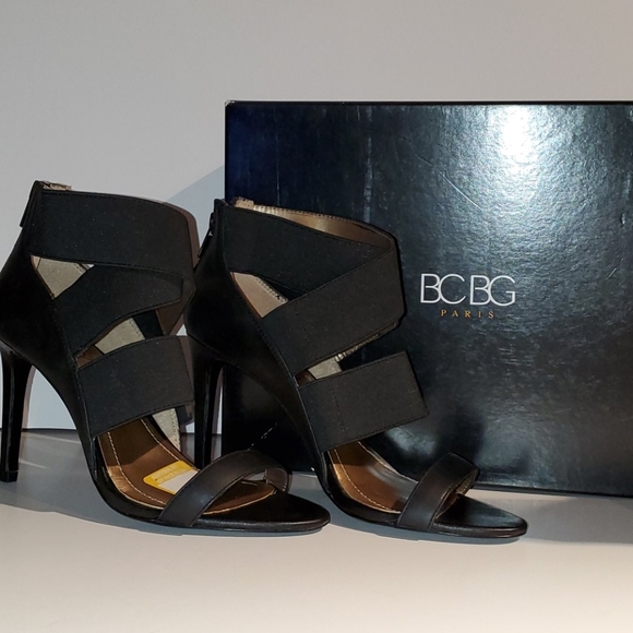 bcbg black strappy heels